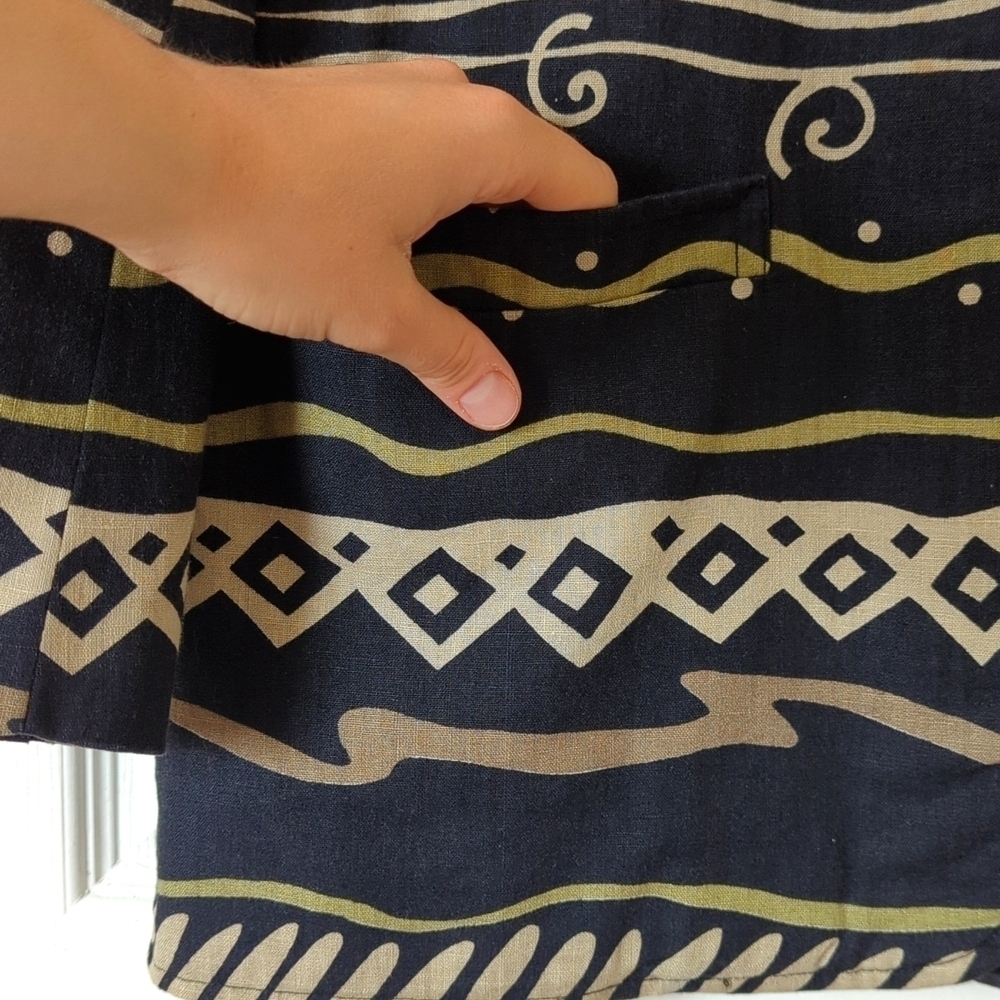 Rafaella 80's Vintage Funky Printed Linen Blend Boxy Blazer Jacket Black Tan 8 - Picture 6 of 12